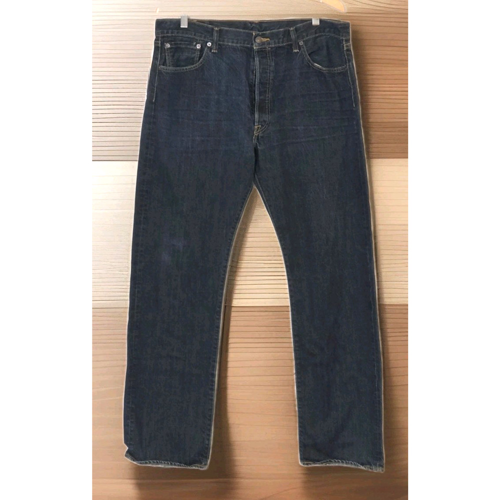 Levis 501 Jeans Men's 36x32 Button Fly Dark Wash Denim Straight Leg Distressed
